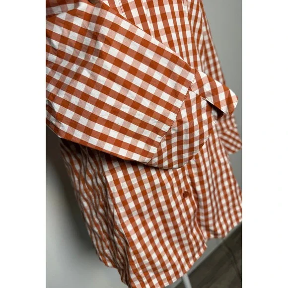 Lafayette 148 Burnt Orange Gingham Button Down Shirt Size‎ 12 Polished Classic - Picture 4 of 8